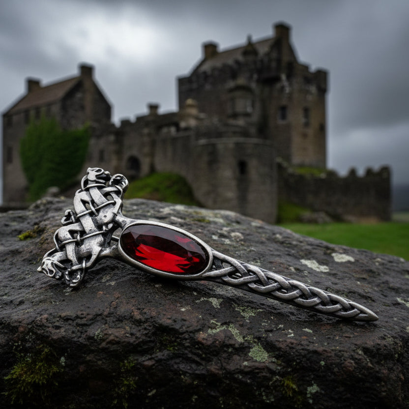 Celtic Dragon Crystal Kilt Pin - Handmade in Scotland