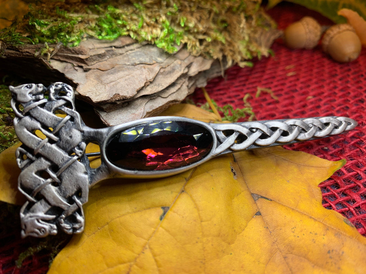 Celtic Dragon Crystal Kilt Pin - Handmade in Scotland