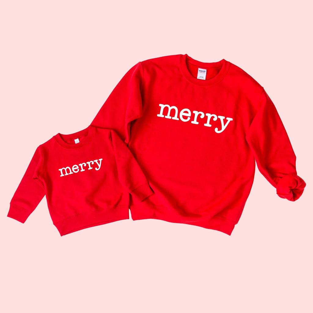 Merry Mama and Merry Mini Christmas Sweatshirt set for Mom and toddler/youth by Benny and Ray Apparel