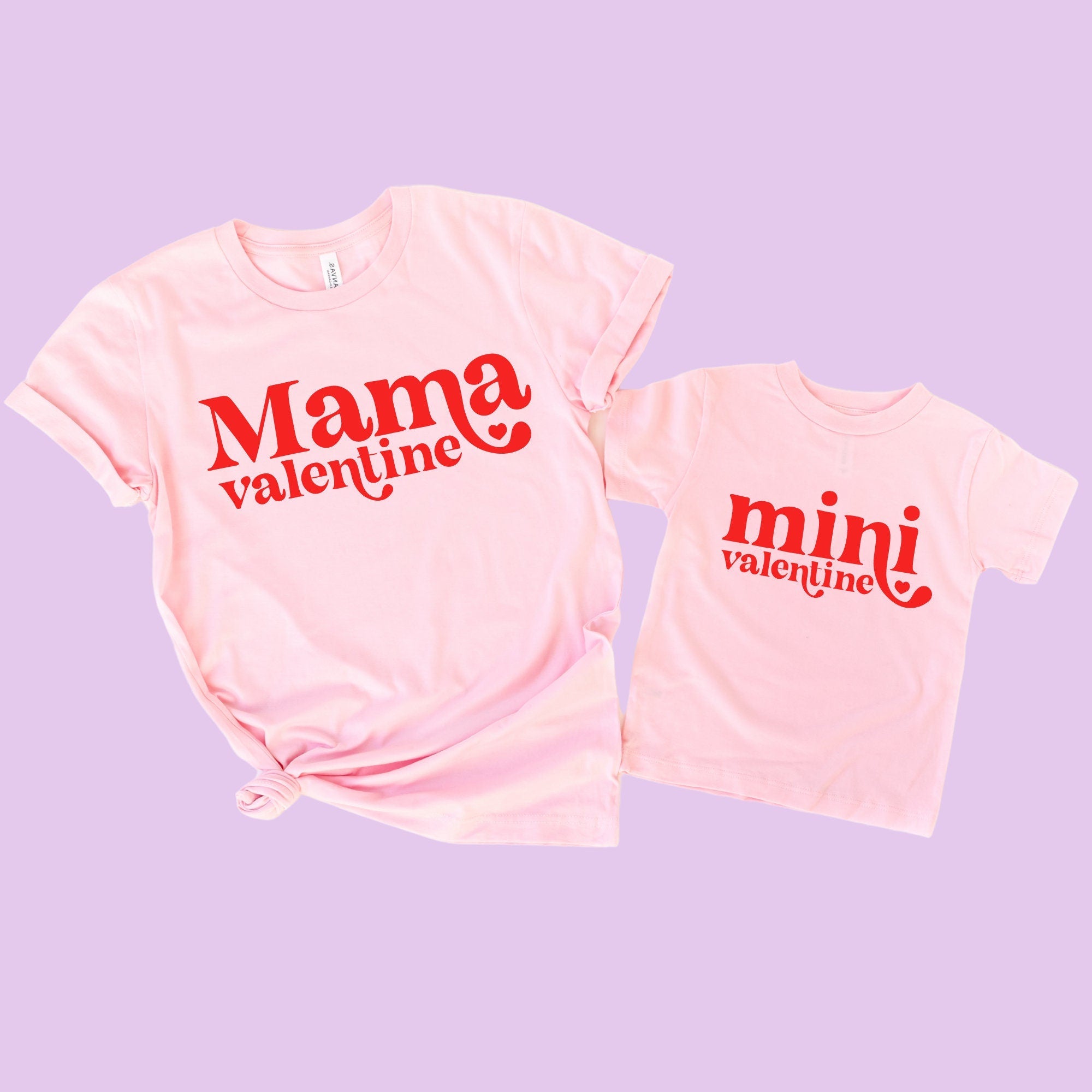 Mama Valentine and Mini Valentine matching tshirt set for Valentine's Day photos by Benny and Ray Apparel
