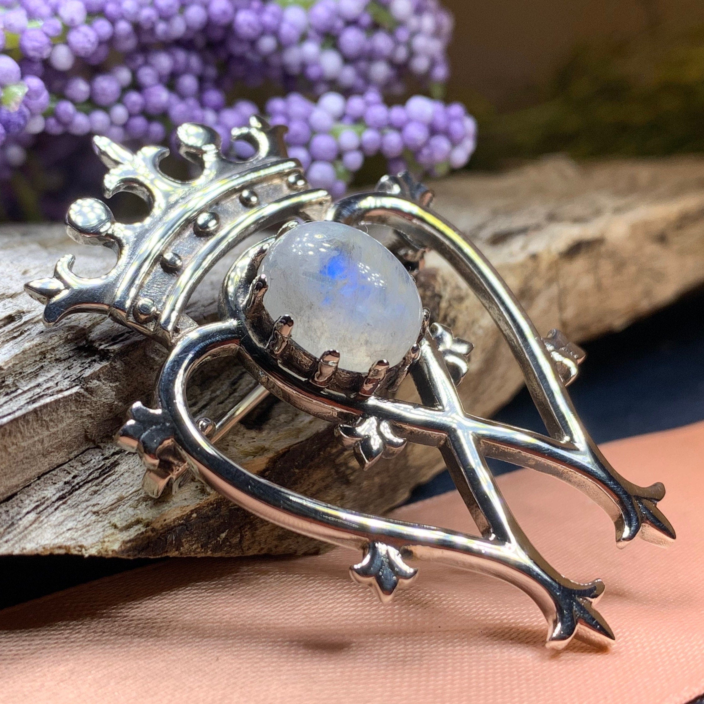Holyrood Moonstone Luckenbooth Brooch in Sterling Silver
