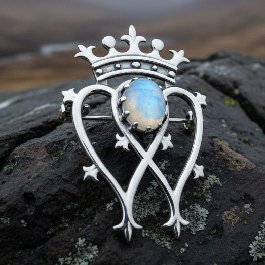 Holyrood Moonstone Luckenbooth Brooch in Sterling Silver