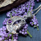 Celtic Cat in the Moon Necklace in Sterling Silver