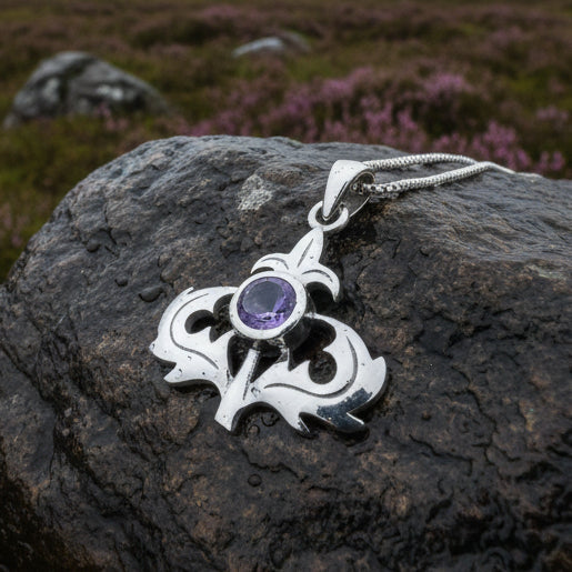 Lorraine Amethyst Scottish Thistle Necklace in Sterling Silver