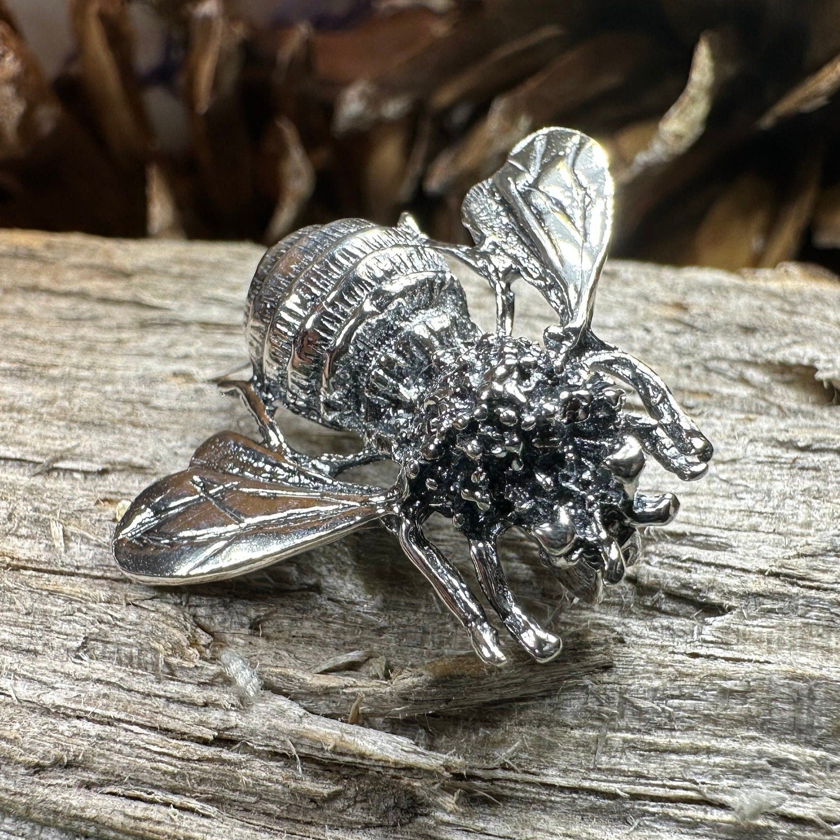 Realistic Bee Brooch in Sterling Silver