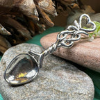 Welsh Celtic Heart Love Spoon Brooch - Sterling Silver Pin