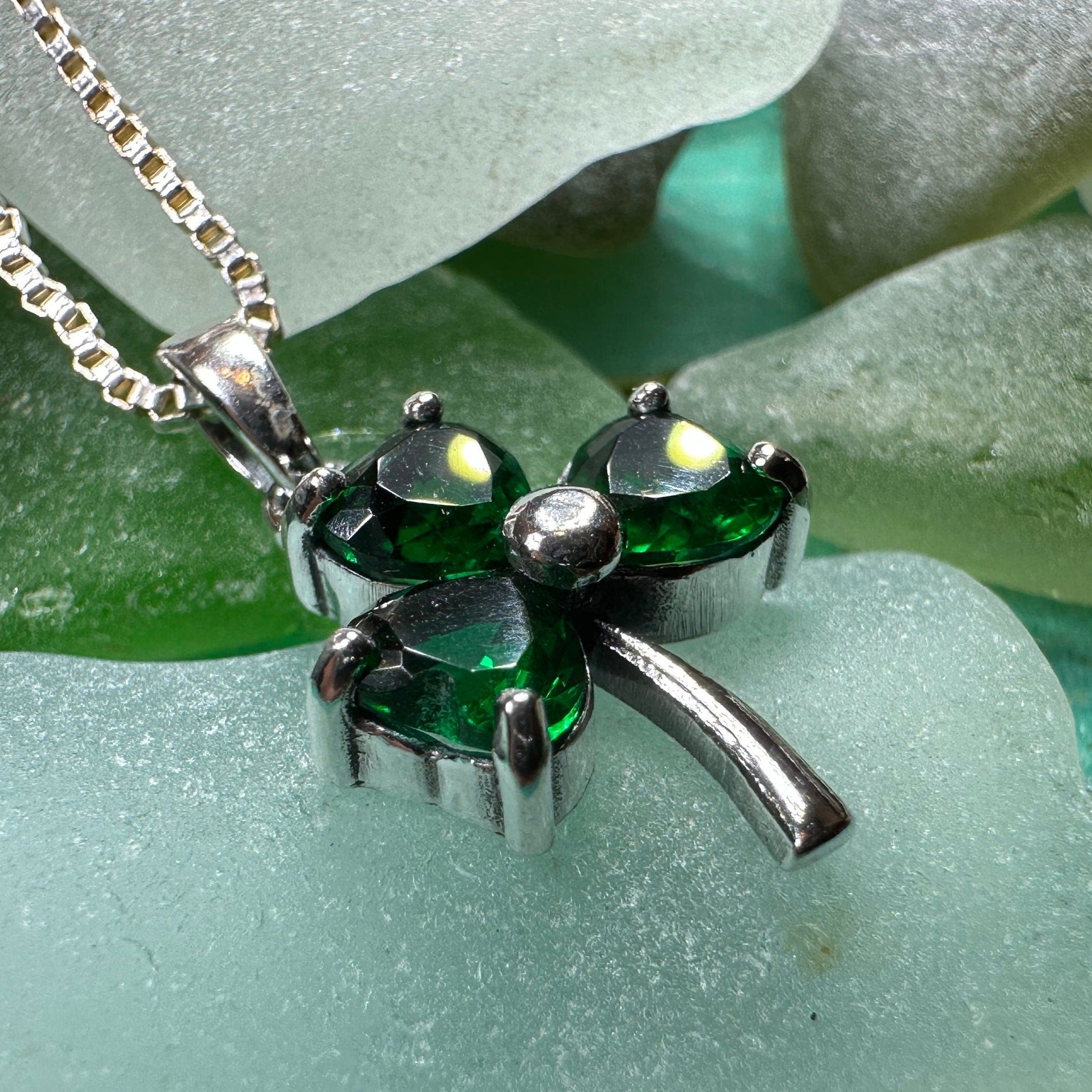Emerald Irish Shamrock Necklace in Sterling Silver