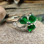 Emerald Irish Shamrock Ring in Sterling Silver