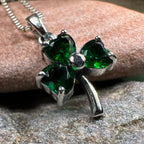 Emerald Irish Shamrock Necklace in Sterling Silver