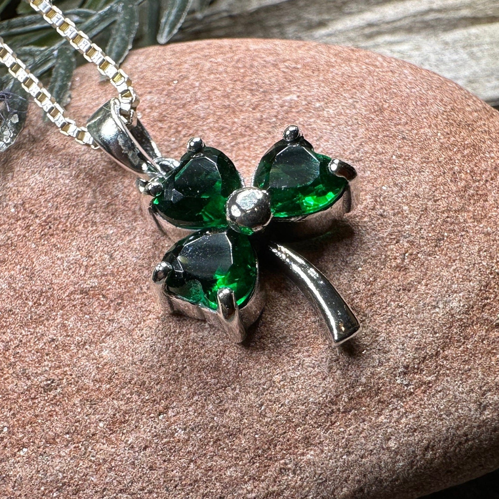 Emerald Irish Shamrock Necklace in Sterling Silver