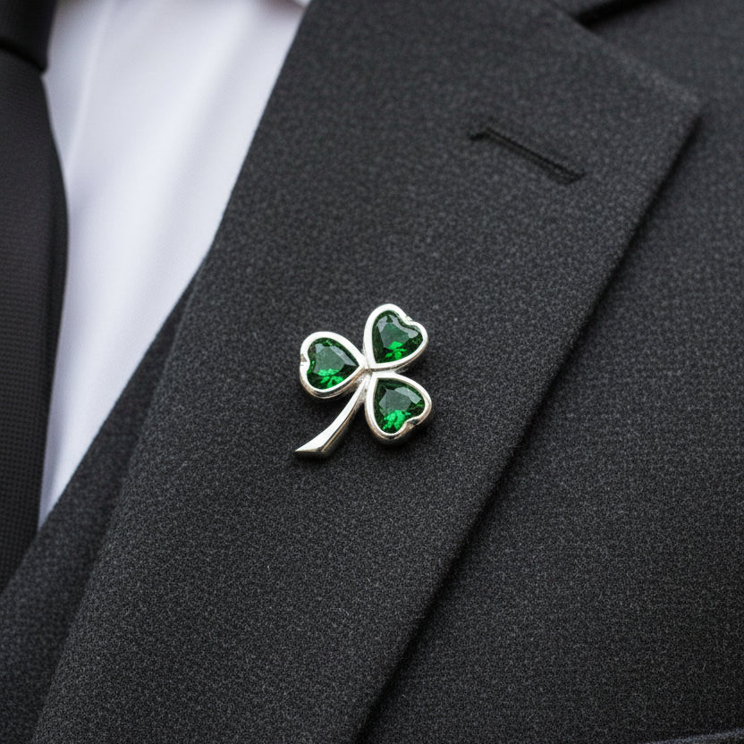 Irish Emerald Shamrock Lapel Pin