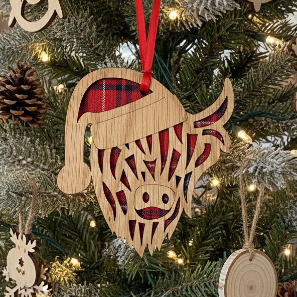 Tartan Santa Highland Cow Ornament