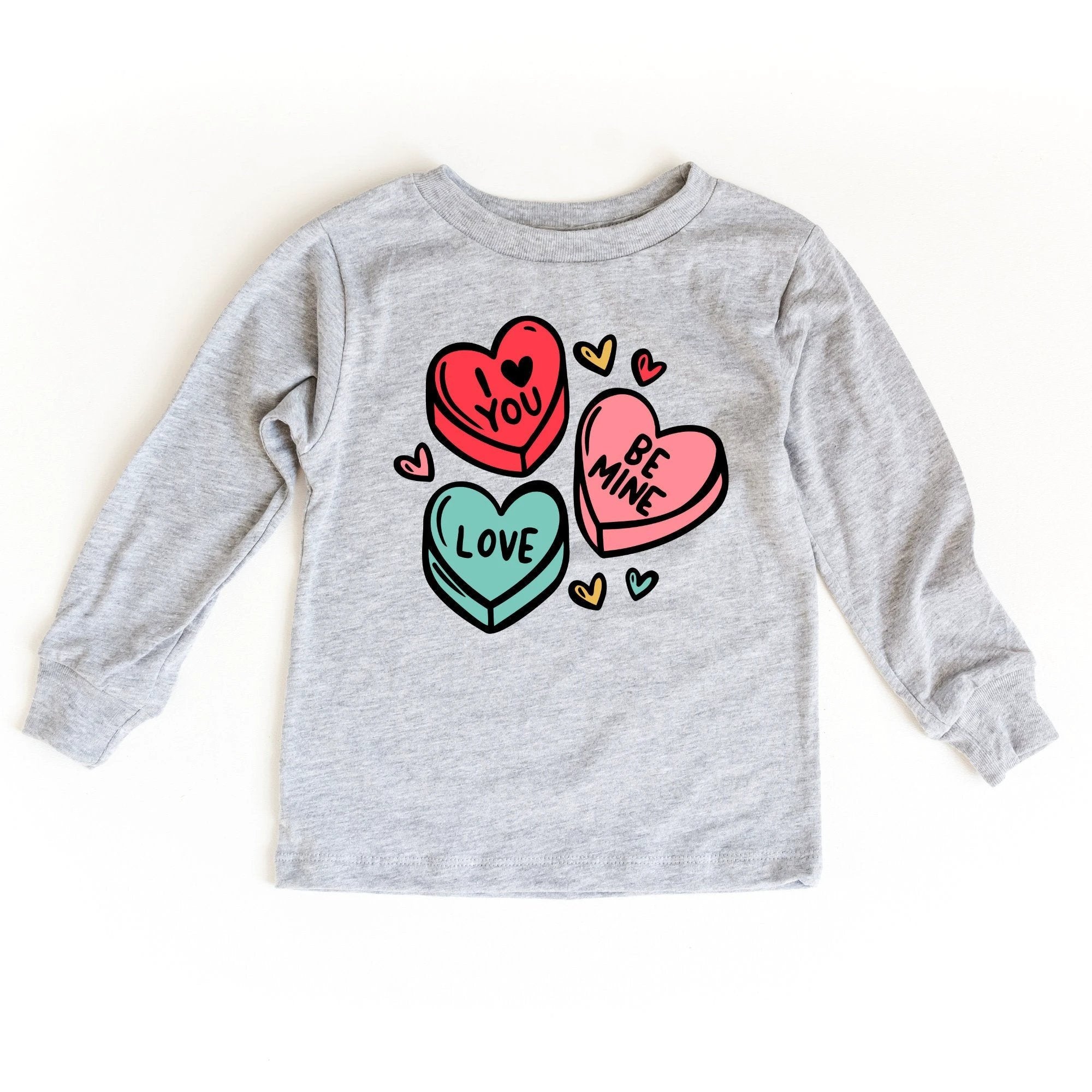 Candy Hearts Long Sleeve toddler and youth tee shirt, Valentine's Day collection by Benny and Ray Apparel