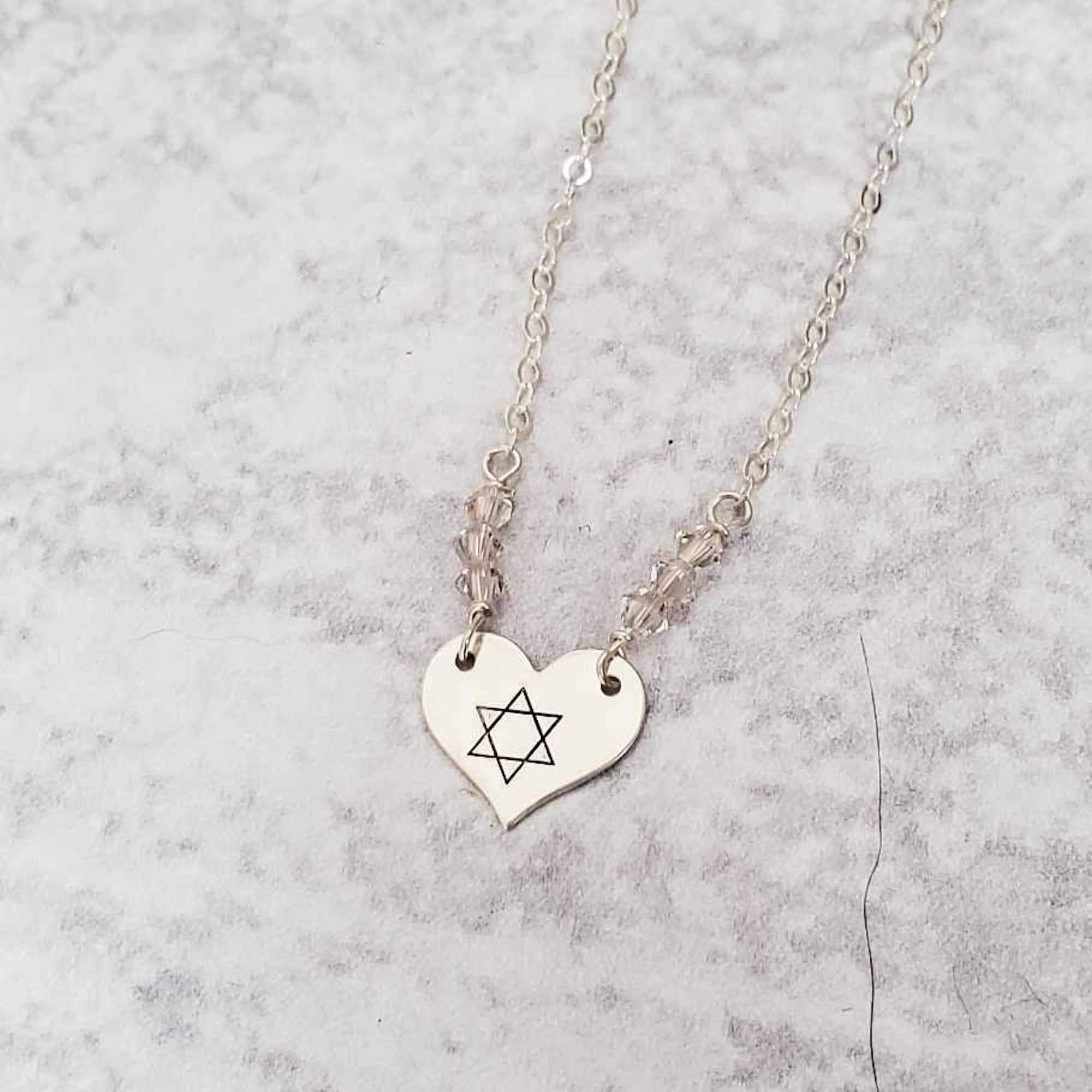Dainty Star of David Gold Heart Necklace with Austrian Crystals