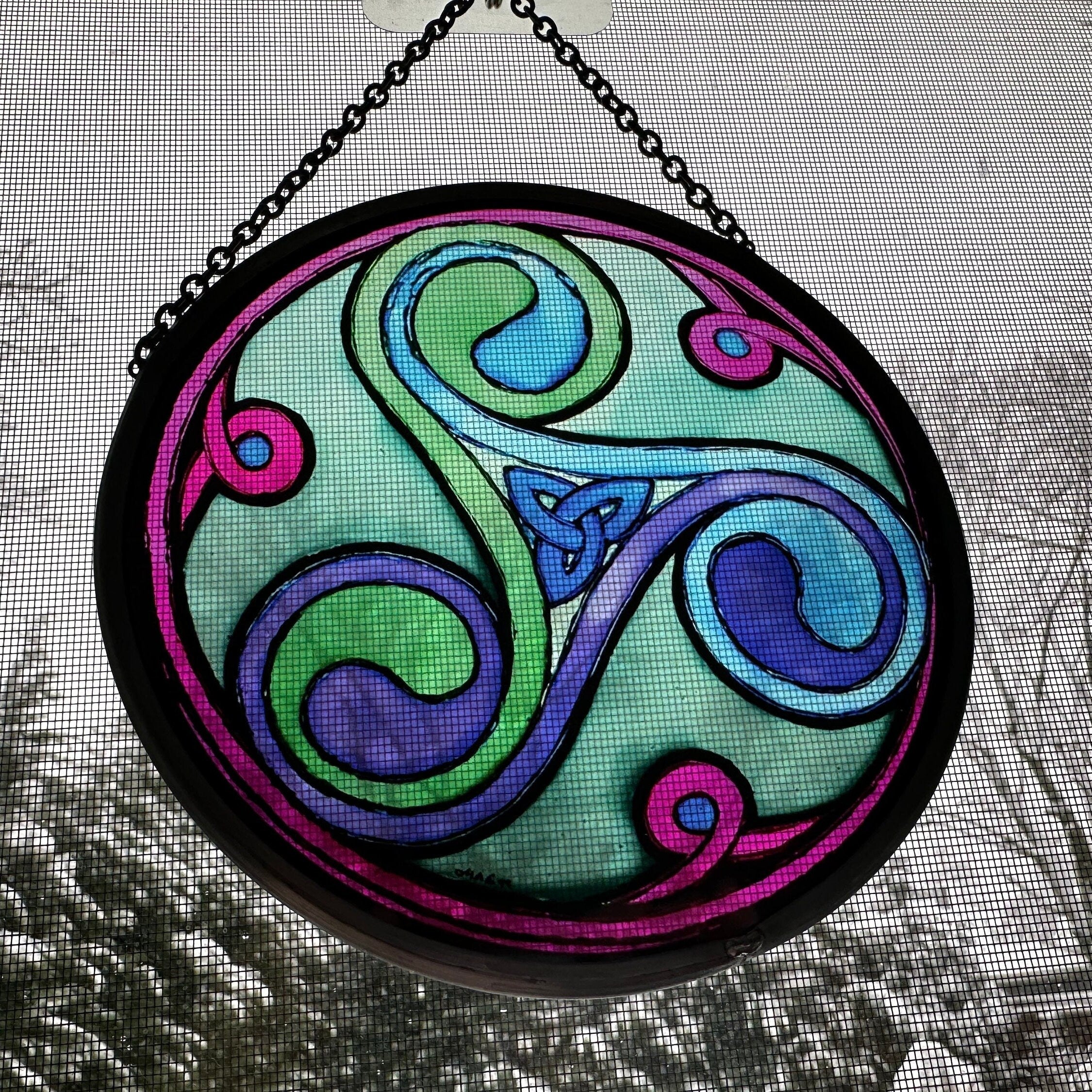 Green Durrow Celtic Spiral Suncatcher