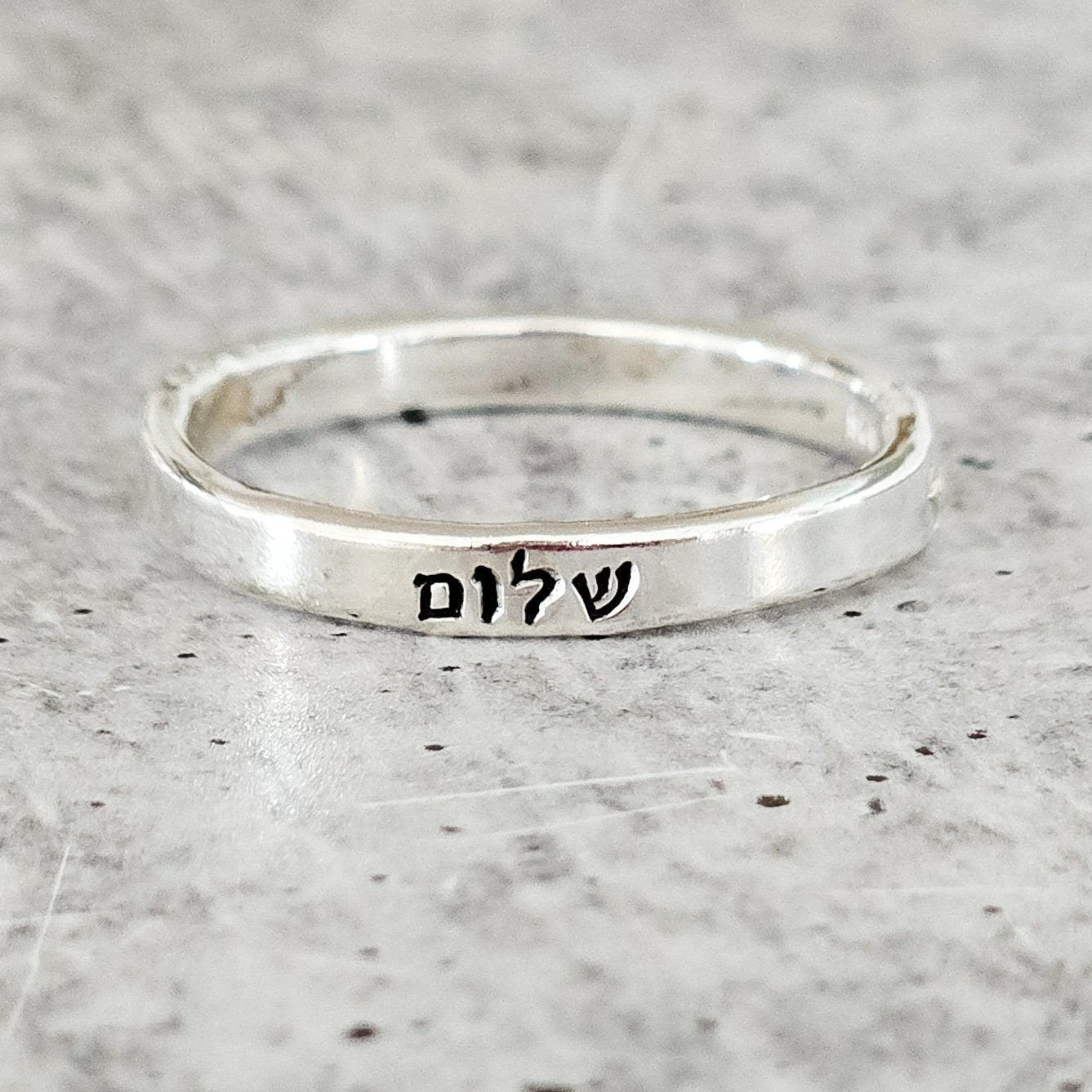 Shalom Sterling Silver Band Ring In English or Hebrew by Salt Sparkle Shalom
