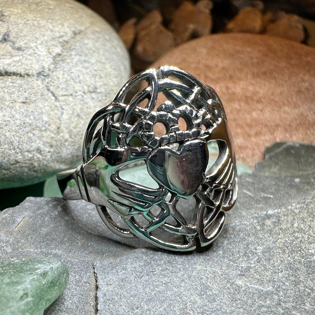 Irish Lace Claddagh Ring in Sterling Silver