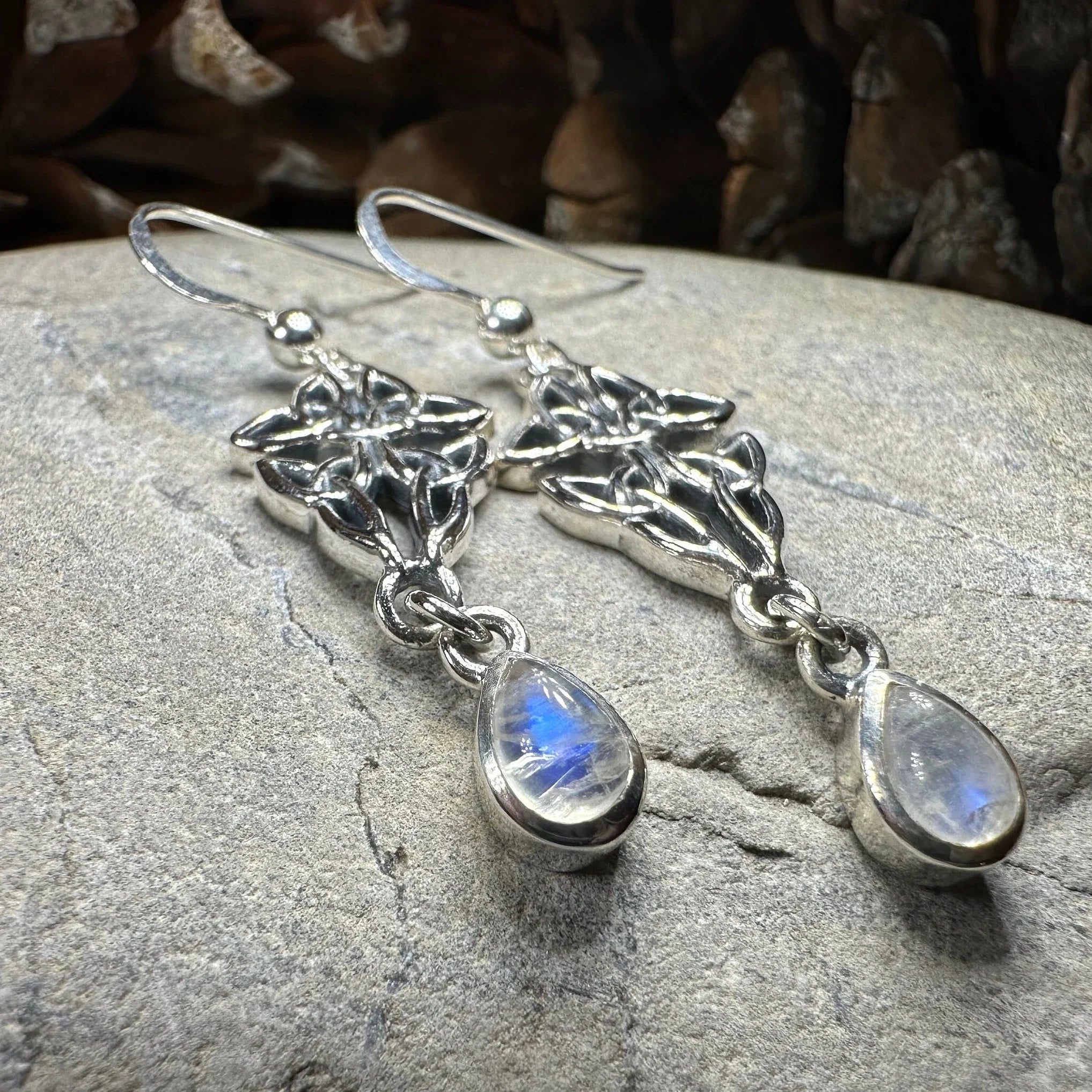 Artisan Long Trinity Knot Earrings in Sterling Silver