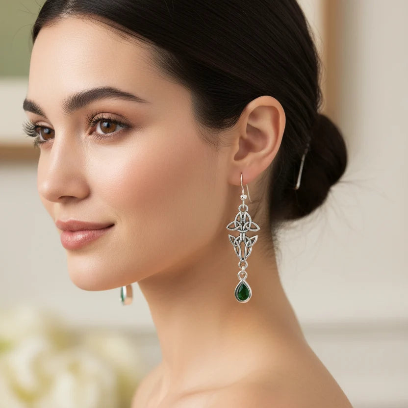 Artisan Long Trinity Knot Earrings in Sterling Silver