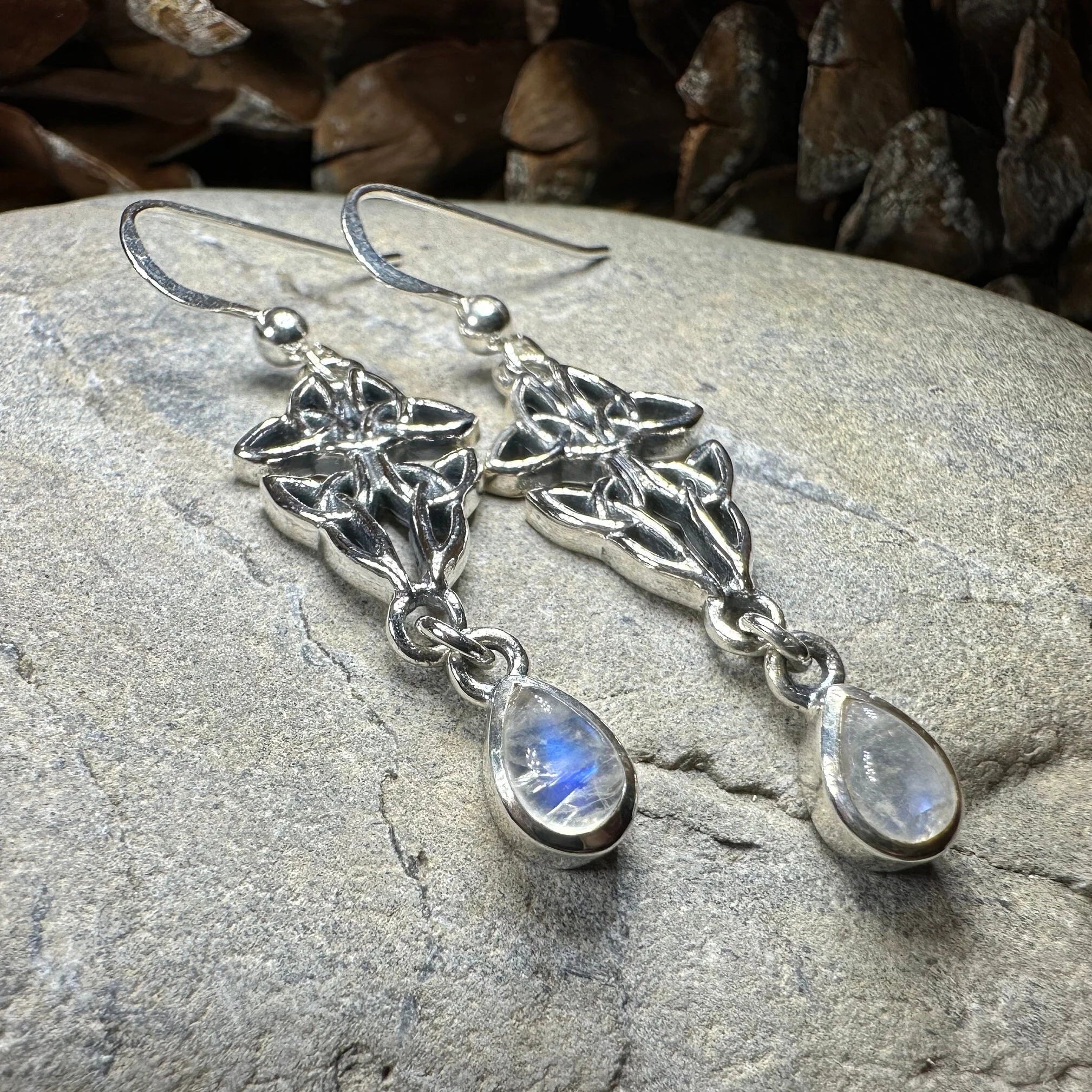 Artisan Long Trinity Knot Earrings in Sterling Silver