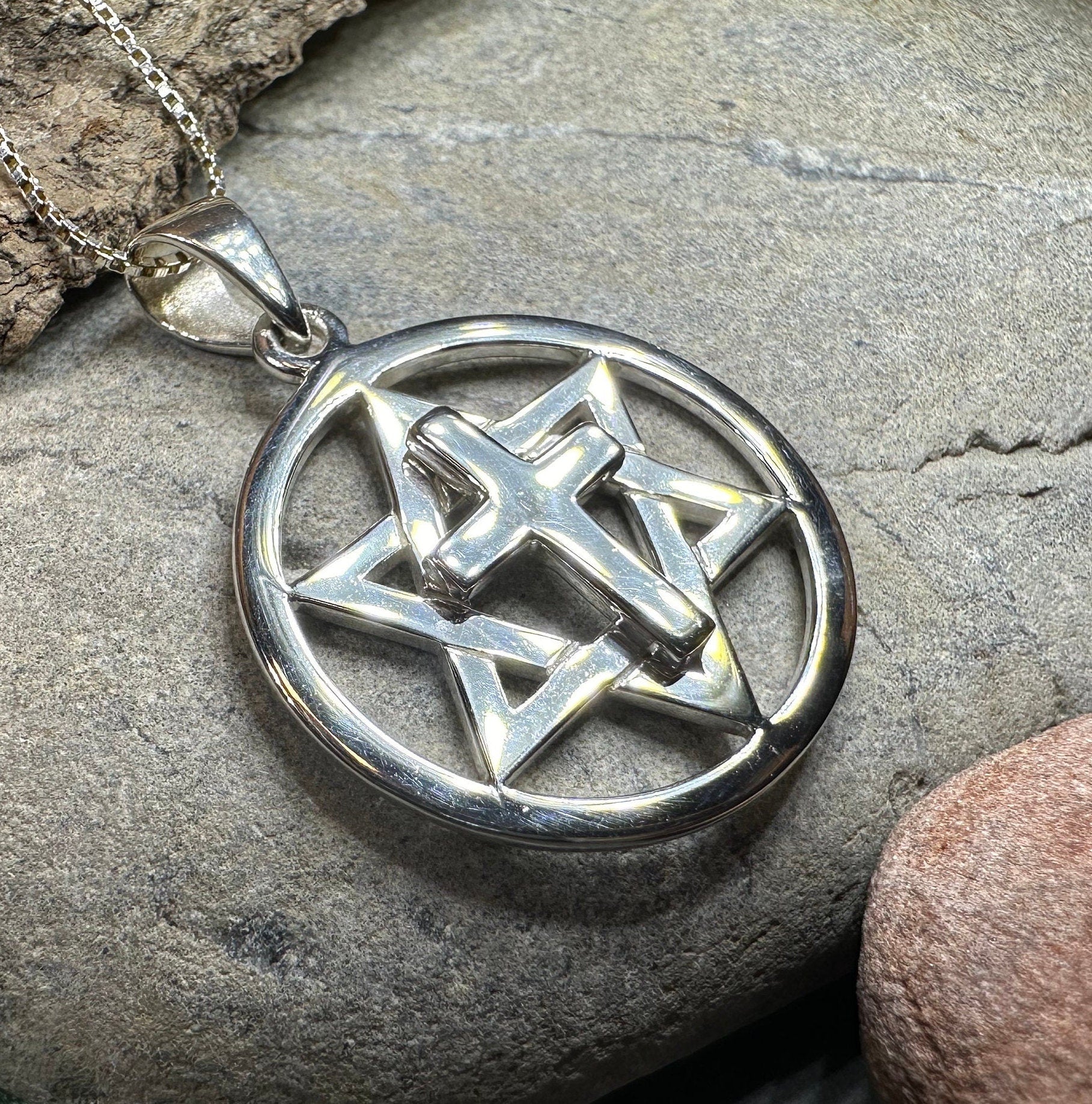 Star of David Cross Necklace in Sterling Silver