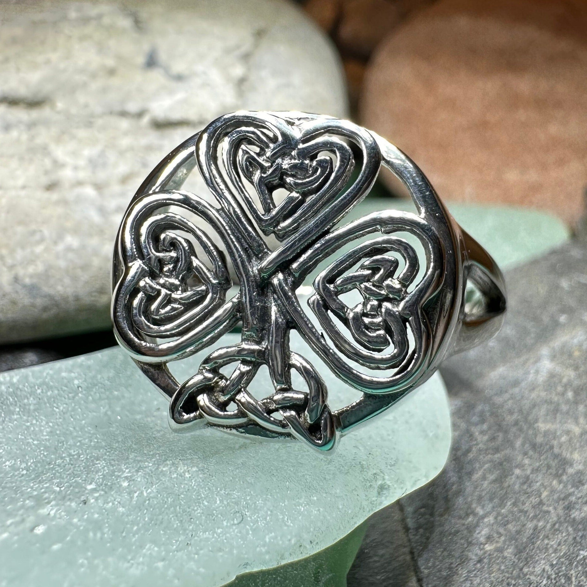 Celtic Knot Irish Shamrock Ring in Sterling Silver