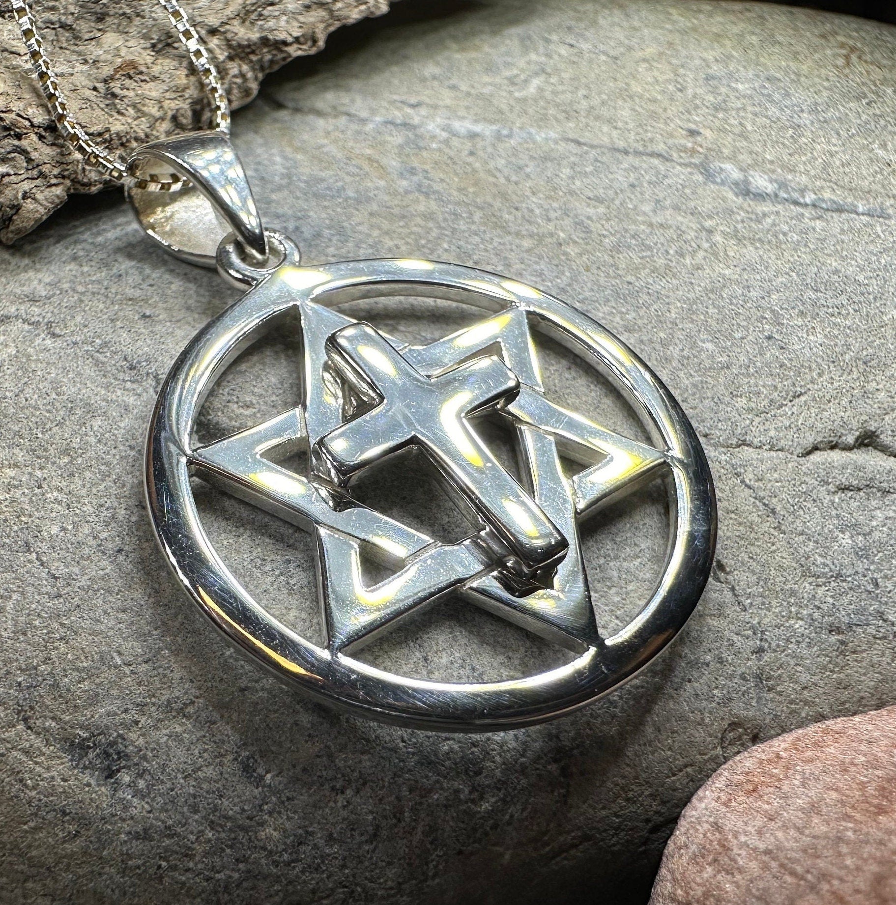 Star of David Cross Necklace in Sterling Silver