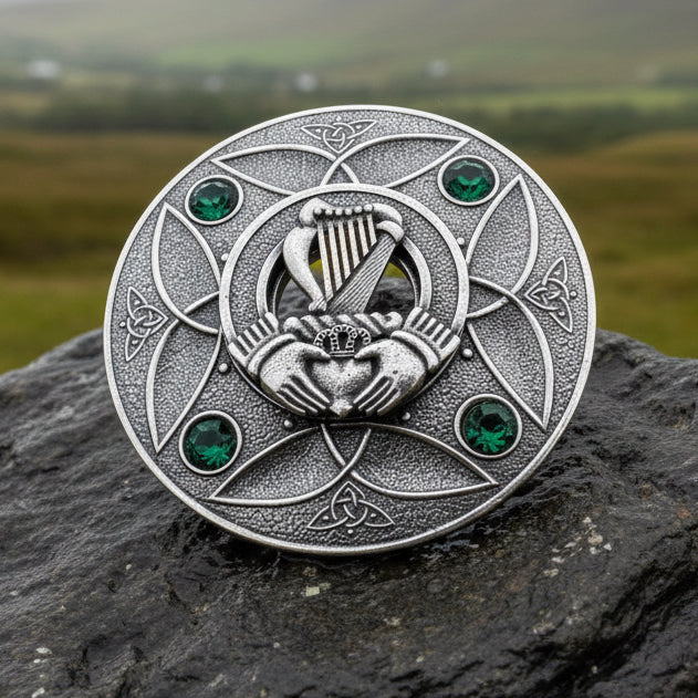 Large Irish Trinity Claddagh Plaid Pin