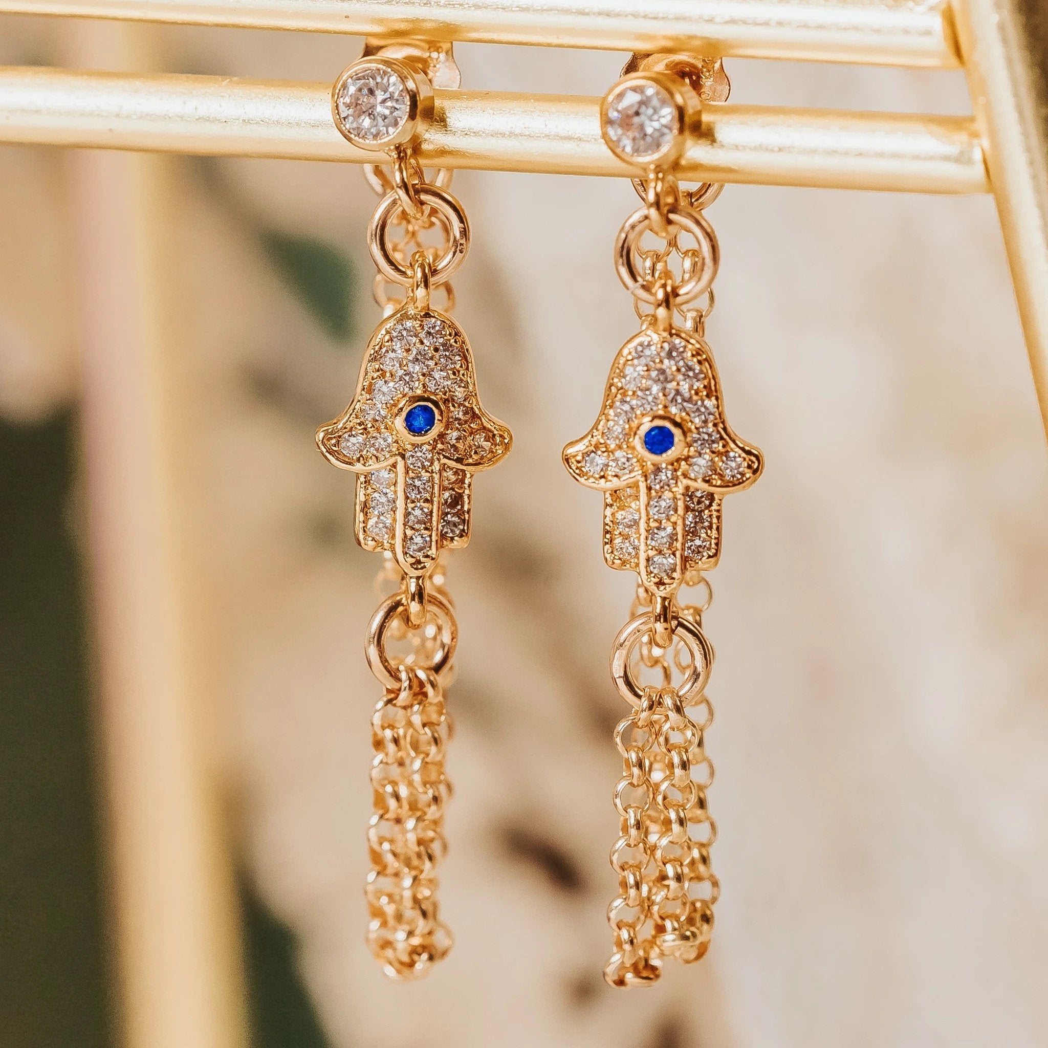 Hamsa Dangle Stud Earrings - Gold or Silver by Salt Sparkle Shalom
