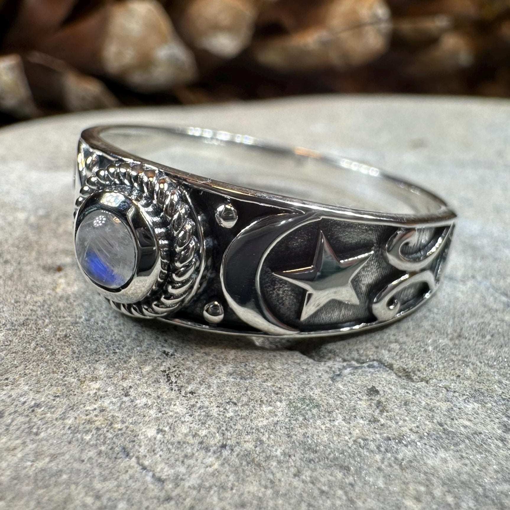 Locasta Crescent Moon & Stars Ring in Sterling Silver