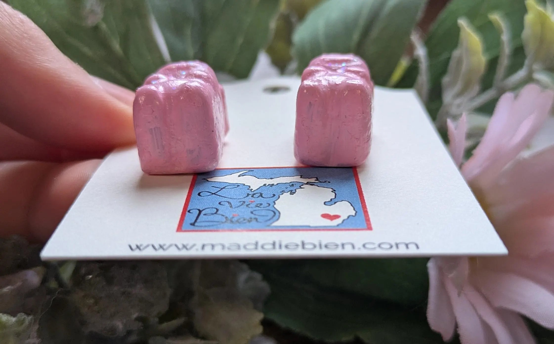 Sparkle Gummy Bear Earrings: Pink Glitter Polymer Clay, Gold Hooks