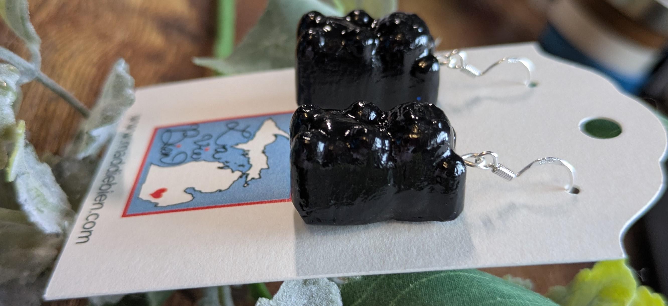 Handmade Goth Gummy Bear Earrings: Shiny Black Polymer Clay Jewelry