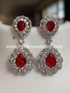 Korean stone earrings : Ruby by Kurti Connection USA