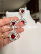 Korean stone earrings : Ruby by Kurti Connection USA
