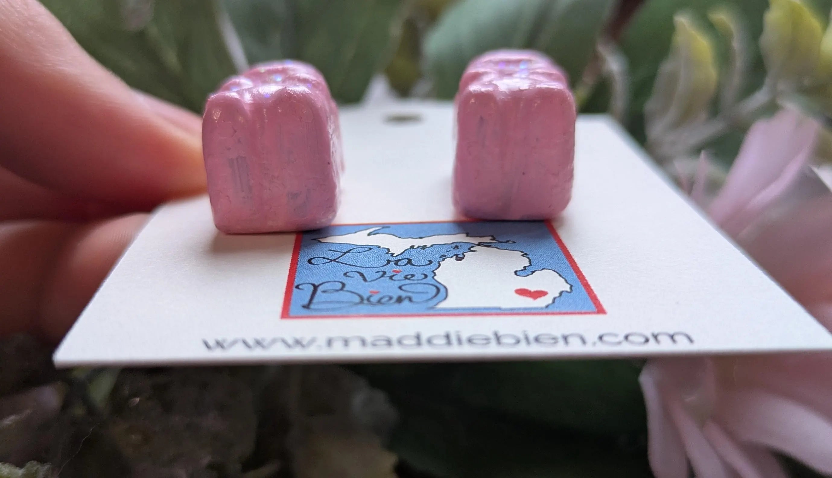 Sparkle Gummy Bear Earrings: Pink Glitter Polymer Clay, Gold Hooks