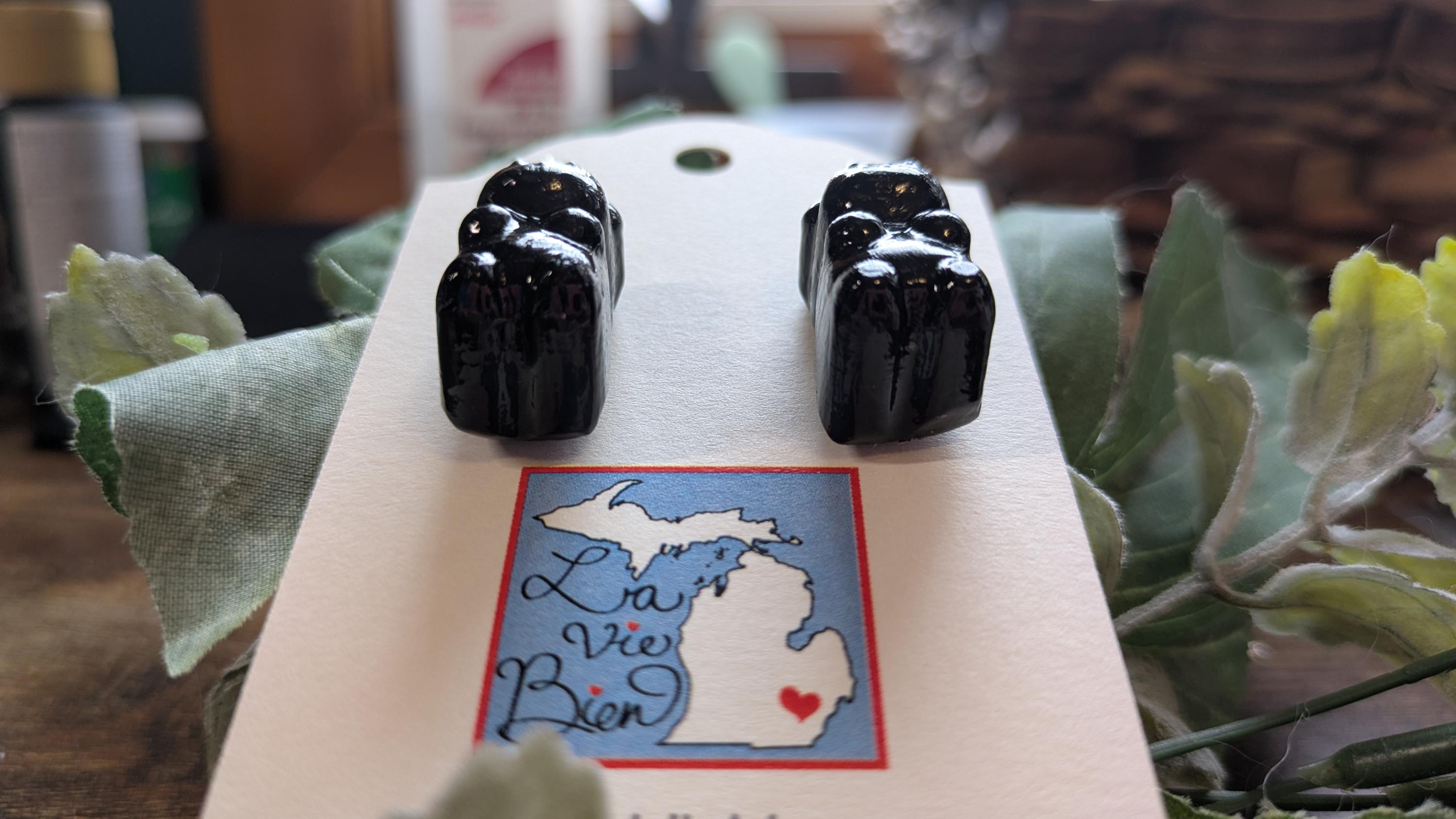 Handmade Goth Gummy Bear Earrings: Shiny Black Polymer Clay Jewelry