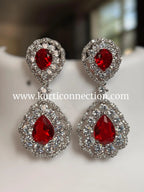 Korean stone earrings : Ruby by Kurti Connection USA