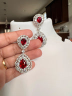 Korean stone earrings : Ruby by Kurti Connection USA