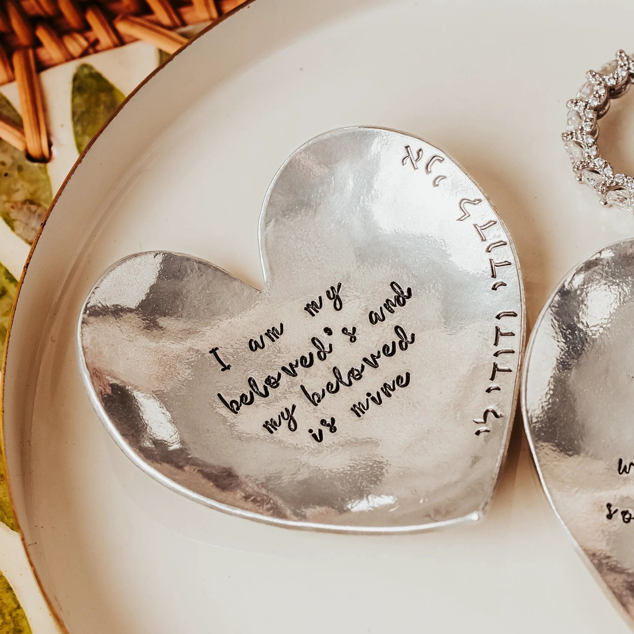 Song of Solomon Heart Shaped Pewter Ring Dish for Bride and Groom by Salt Sparkle Shalom