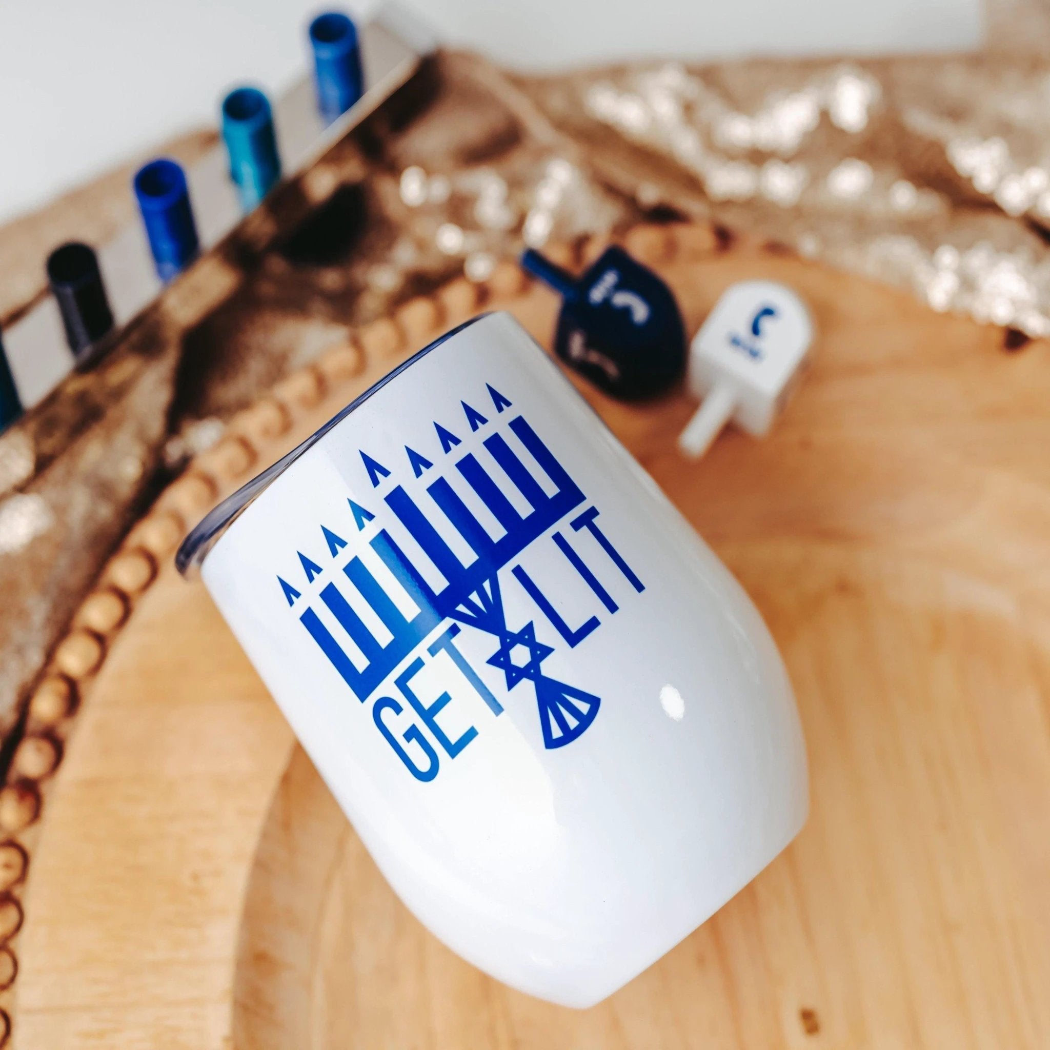 Get Lit Menorah Chanukah Wine Tumbler by Salt Sparkle Shalom