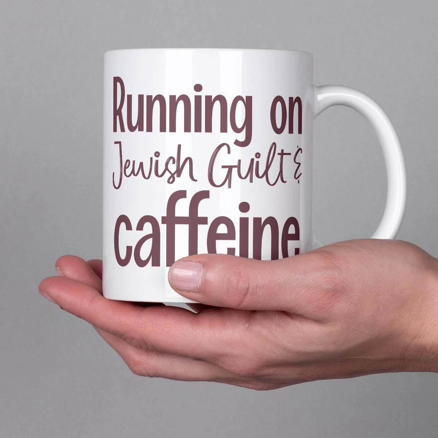 Running on Jewish Guilt and Caffeine Coffee Mug by Salt Sparkle Shalom