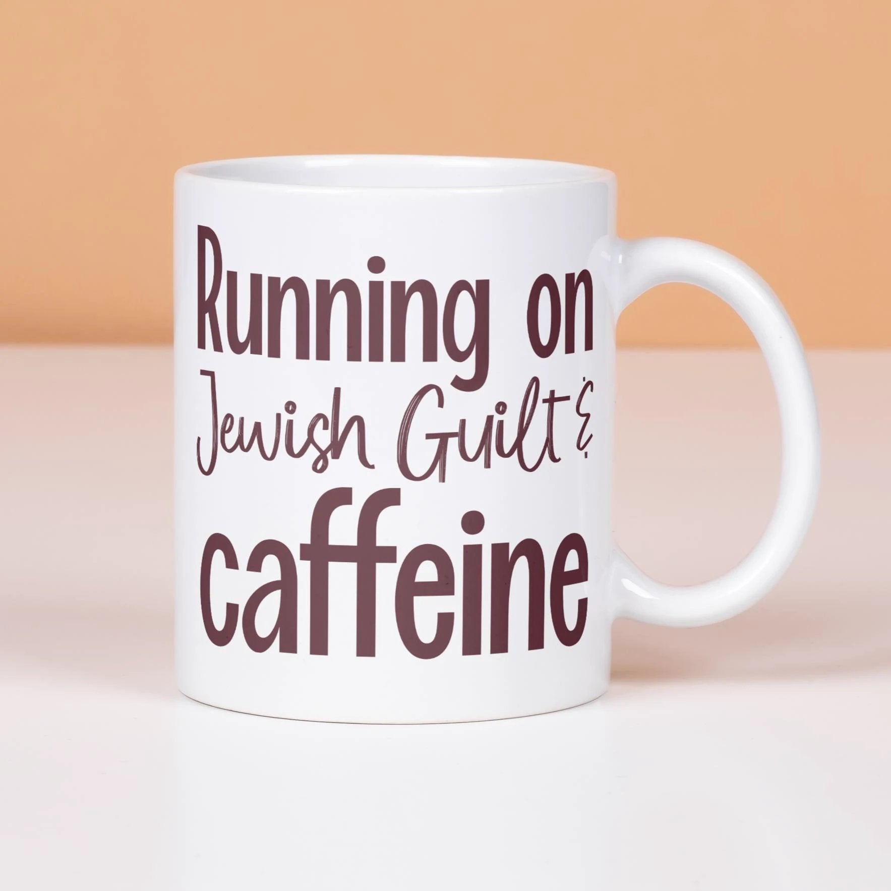 Running on Jewish Guilt and Caffeine Coffee Mug by Salt Sparkle Shalom