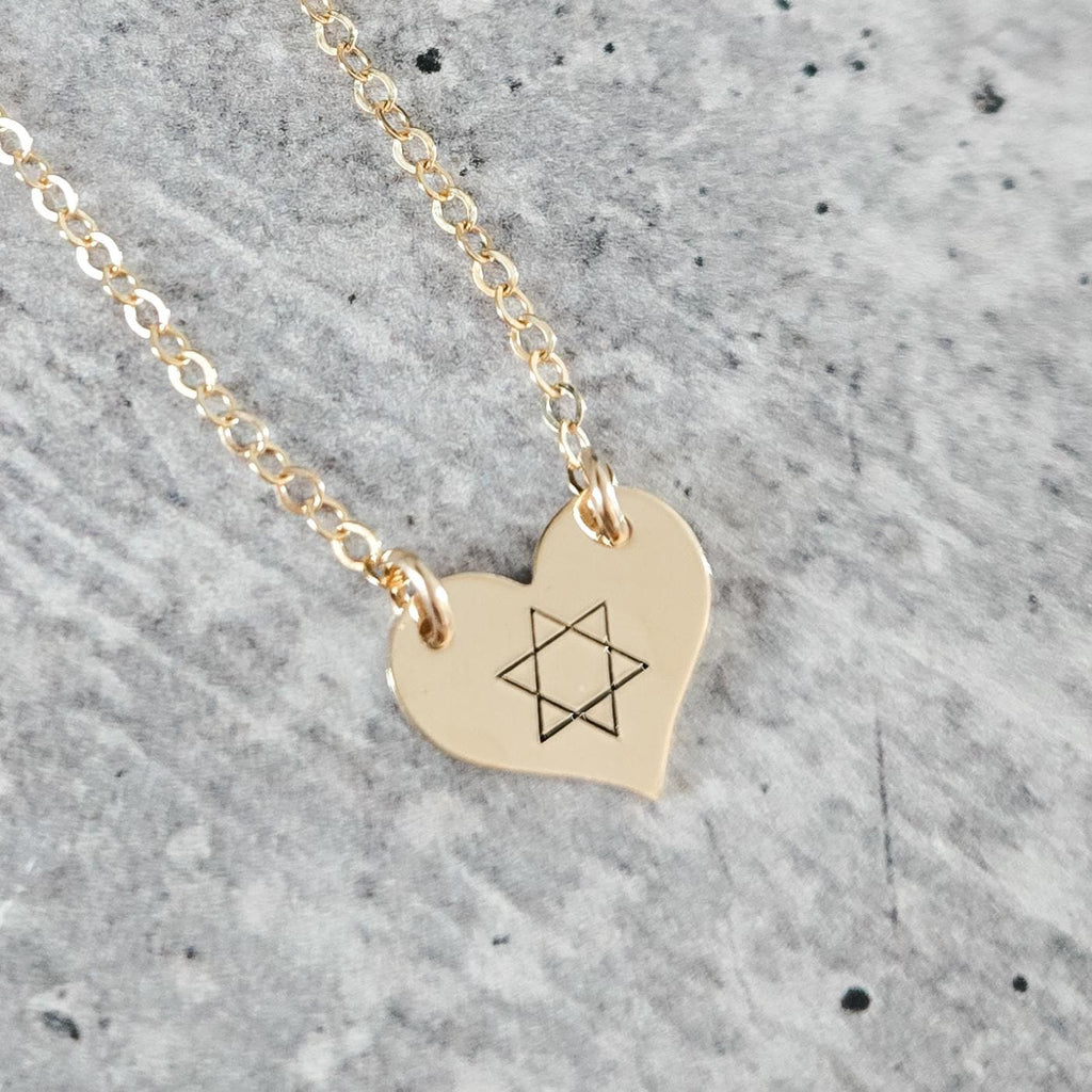 Dainty Star of David Gold Heart Necklace with Austrian Crystals