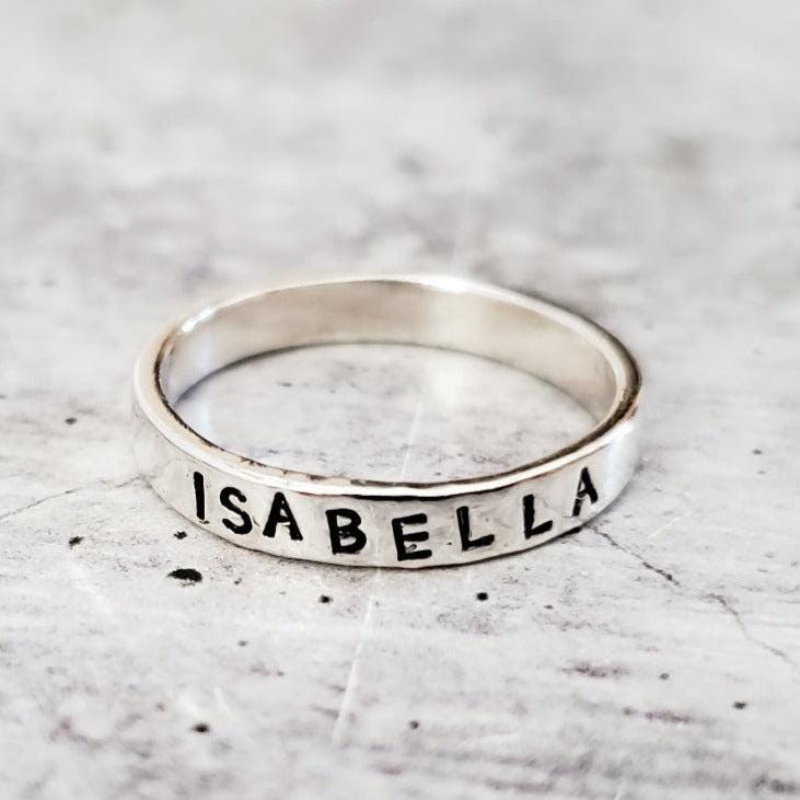 Personalized Sterling Silver Name Stacking Band Rings – Custom Word, Date or Initial Ring