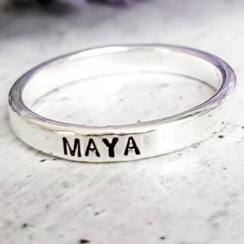 Personalized Sterling Silver Name Stacking Band Rings – Custom Word, Date or Initial Ring