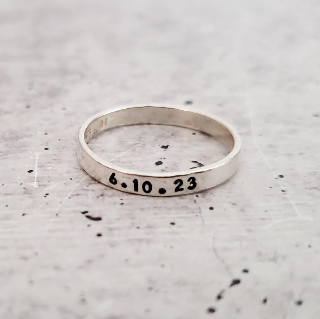 Personalized Sterling Silver Name Stacking Band Rings – Custom Word, Date or Initial Ring