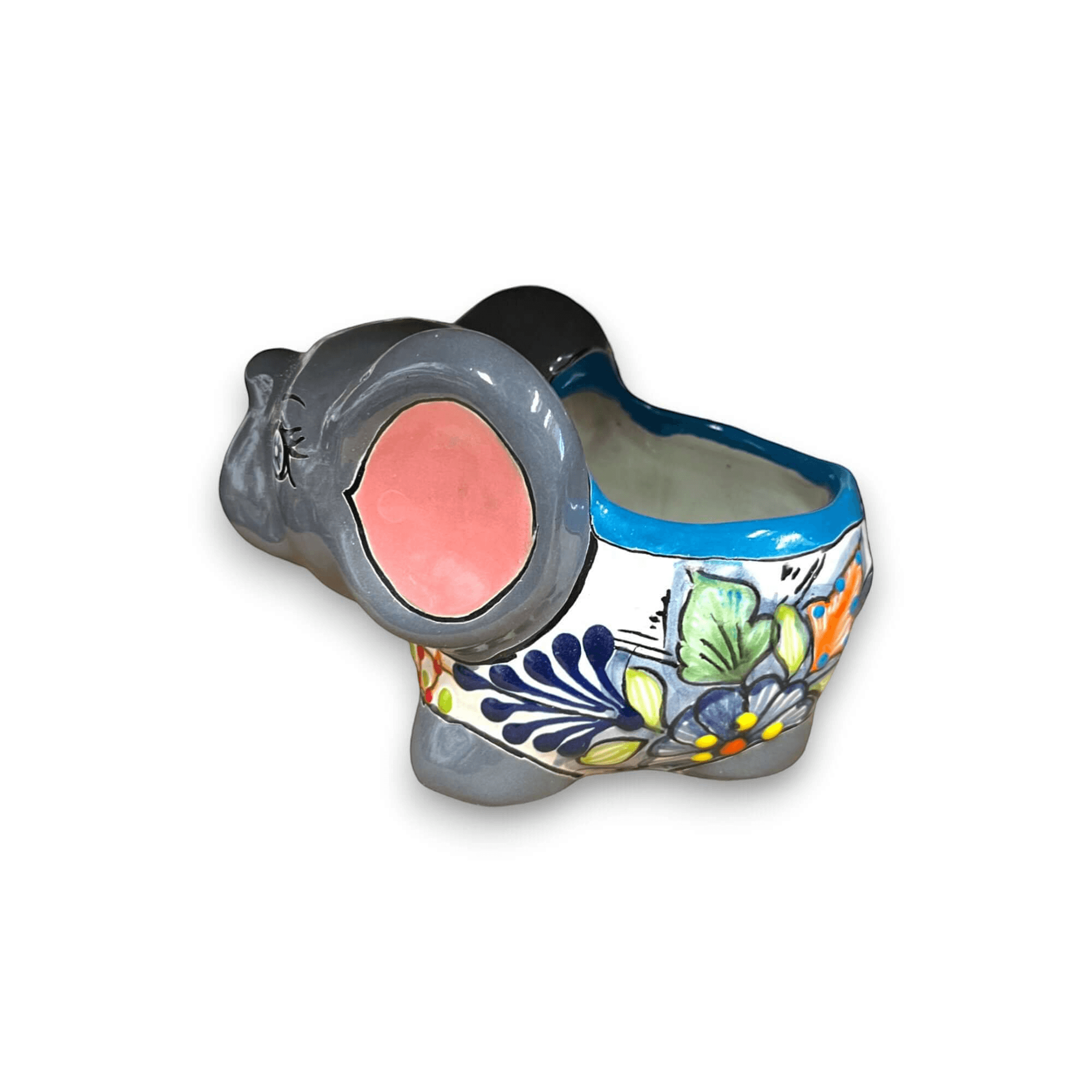 Hand-Painted Talavera Elephant Flower Pot | Colorful Small Talavera Planter