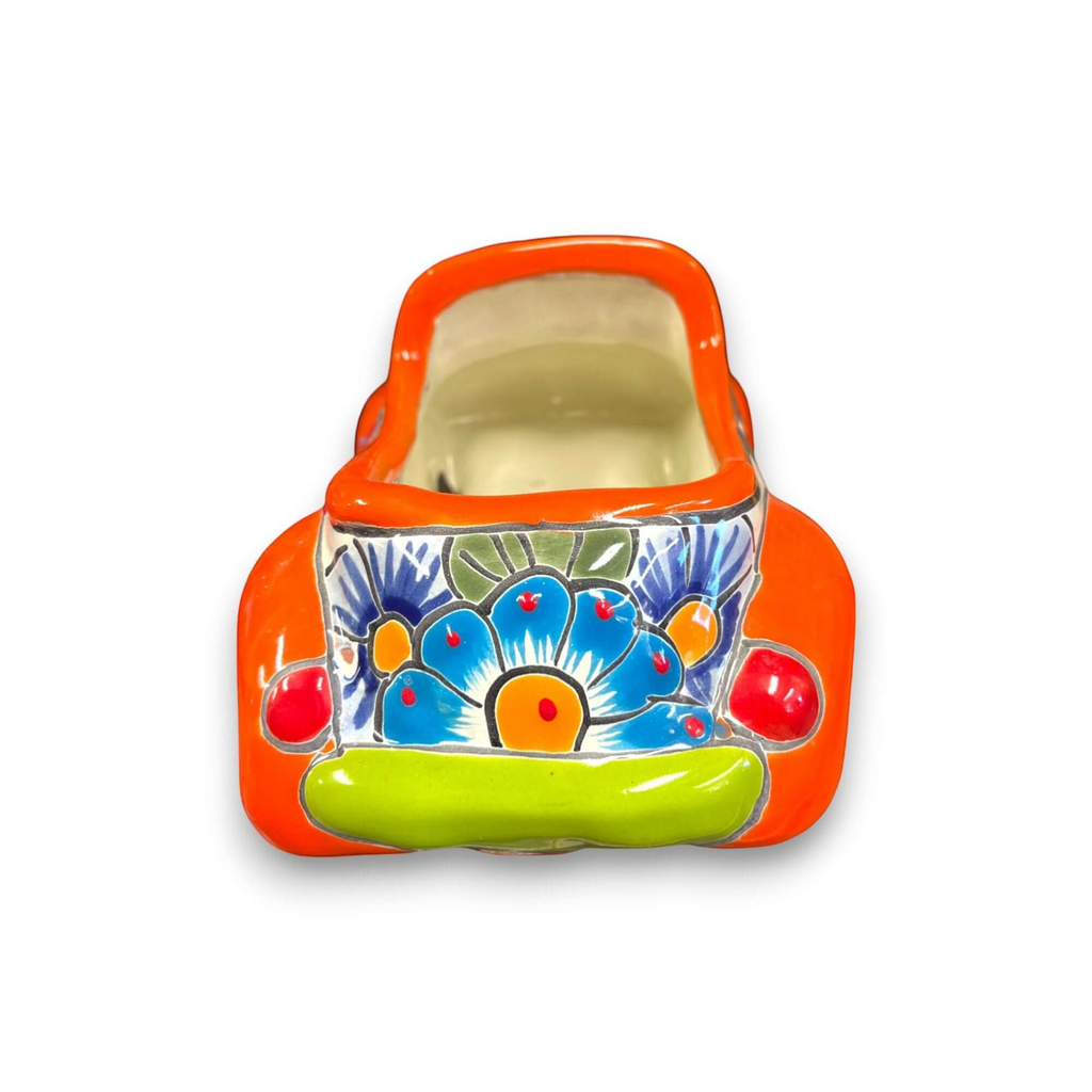 Colorful Hand-Painted Talavera Car Planter | Small Ceramic Car Statue