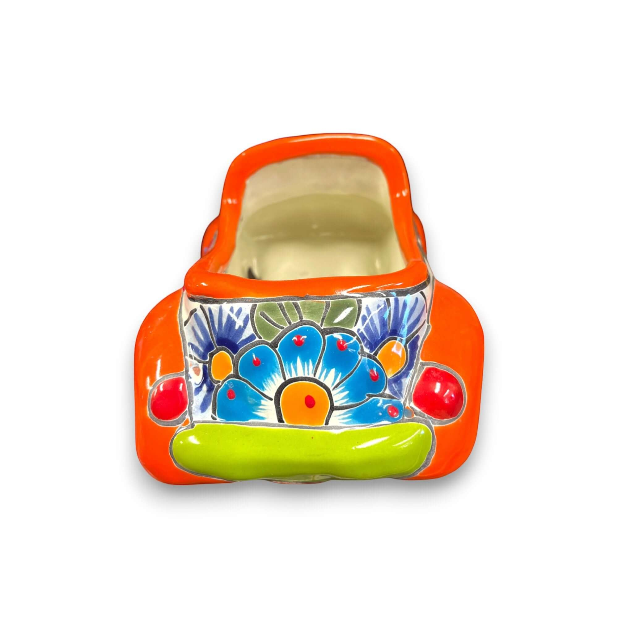 Colorful Hand-Painted Talavera Car Planter | Small Ceramic Car Statue