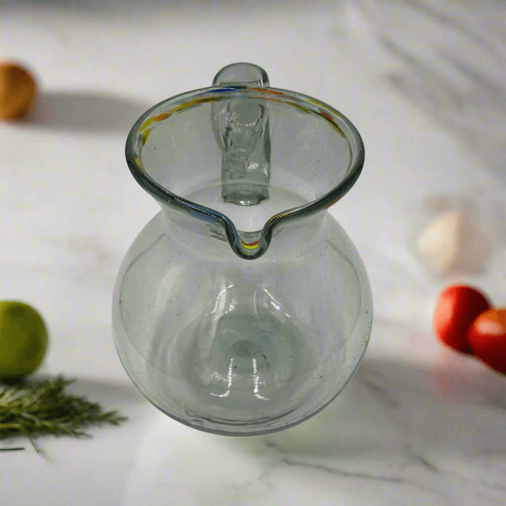Mexican Hand Blown Glass Pitcher | Confetti Rim